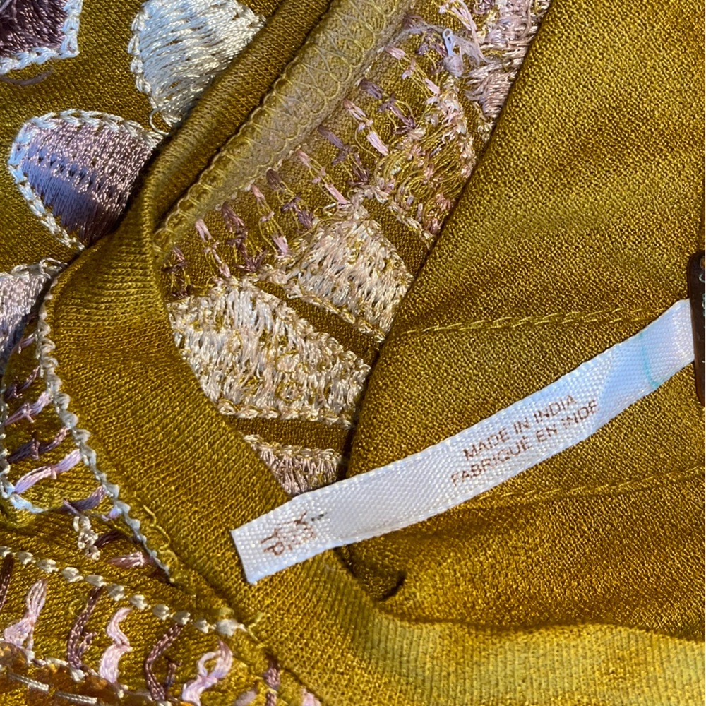 Free People Mustard Embroidered High Neck Racerback Tank 🌵xs - Picture 5 of 11